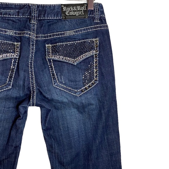 Rock and Roll Cowgirl Low Rise Studded Embellished Dark Blue Boot Cut Jeans 30 - Picture 11 of 16